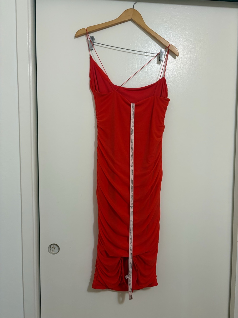 Oh Polly Red Bodycon Midi Dress with Delicate Asymmetric Straps - Picture 7 of 10